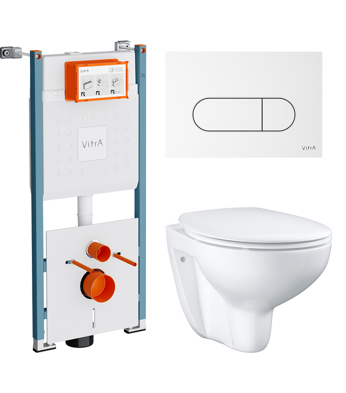 Комплект 3 в 1 Унитаз подвесной Grohe Bau Ceramic 39351000 + Инсталляция VitrA V-Fix Core 732-5800-01PV + Кнопка Root Round 740-2200