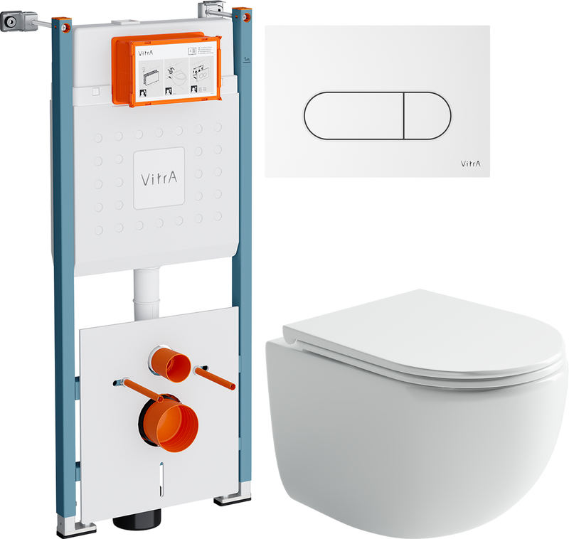 Комплект 3 в 1 Унитаз подвесной Ceramicanova UP Rimless CN4007 + Инсталляция VitrA V-Fix Core 732-5800-01PV + Кнопка Root Round 740-2200