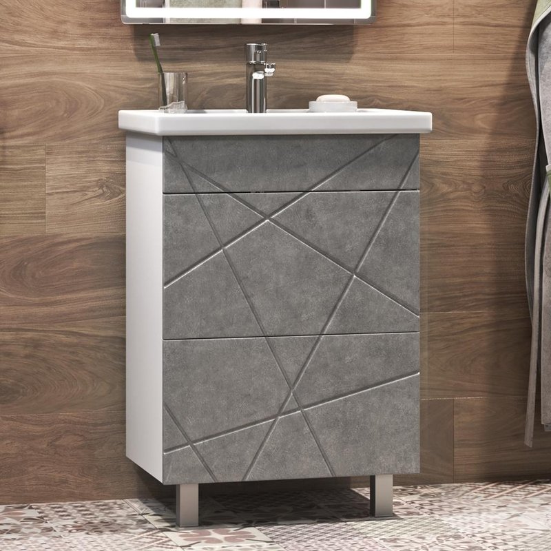 Тумба под раковину без столешницы Vigo Geometry 50 бетон, раковина Фостер