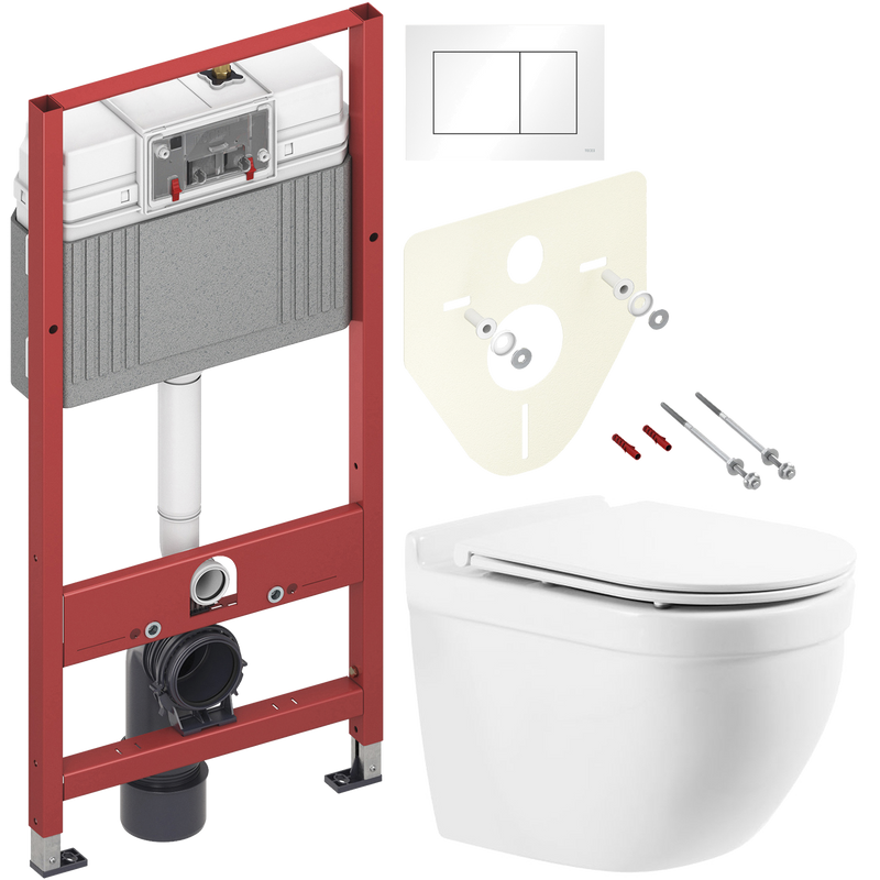 Комплект 3 в 1 Унитаз подвесной BelBagno Senso -R BB017CHR + Крышка BB870SC с микролифтом + Инсталляция с кнопкой TECE Base 9400413