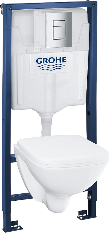 Комплект 4 в 1 Grohe Унитаз подвесной Lecico с микролифтом + Инсталляция Solido 4 в 1 + Кнопка смыва