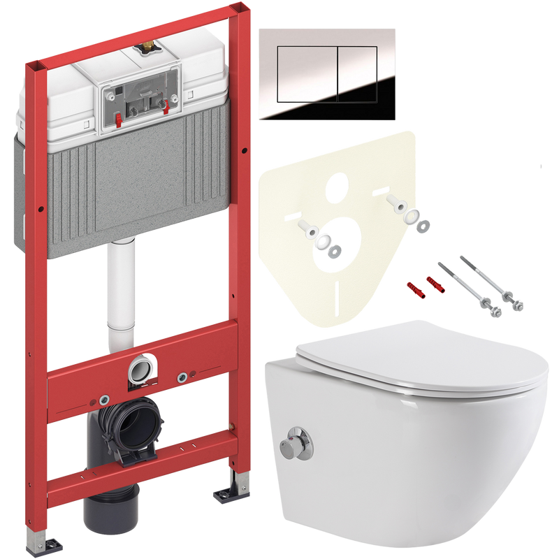 Комплект 2 в 1 Унитаз подвесной BelBagno Uno BB3105CHR-BS/SC + Инсталляция с кнопкой TECE Now 9400412