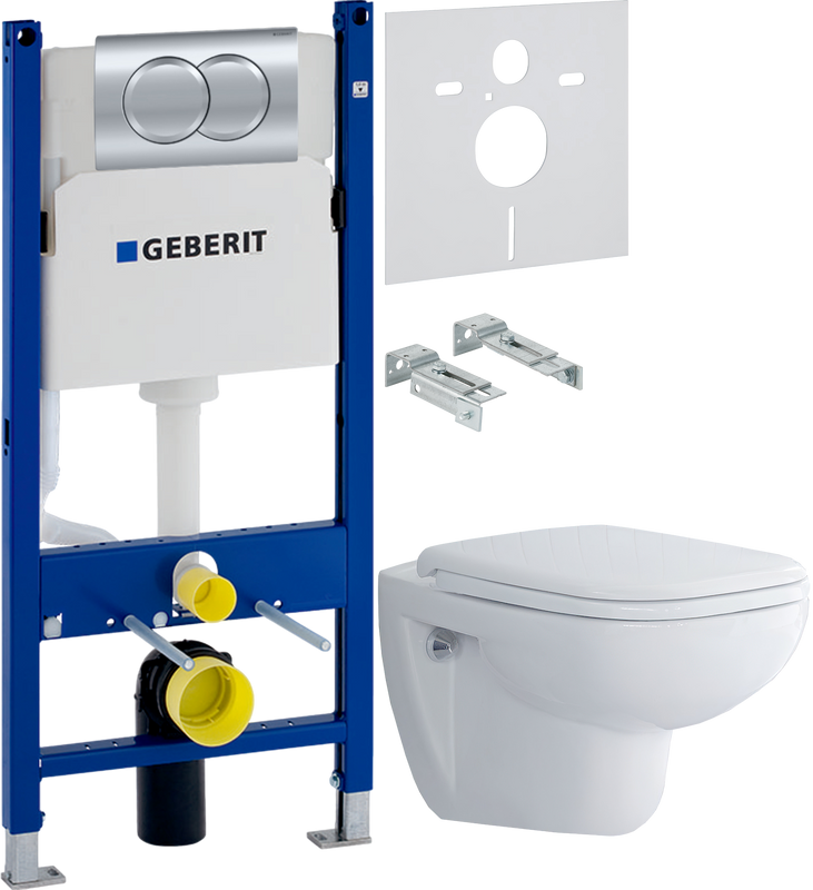 Комплект 3 в 1 Унитаз подвесной Duravit D-code 45700900A1 + Инсталляция с кнопкой Geberit Duofix Delta 458.149.21.1 + Звукоизоляция 156.050.00.1