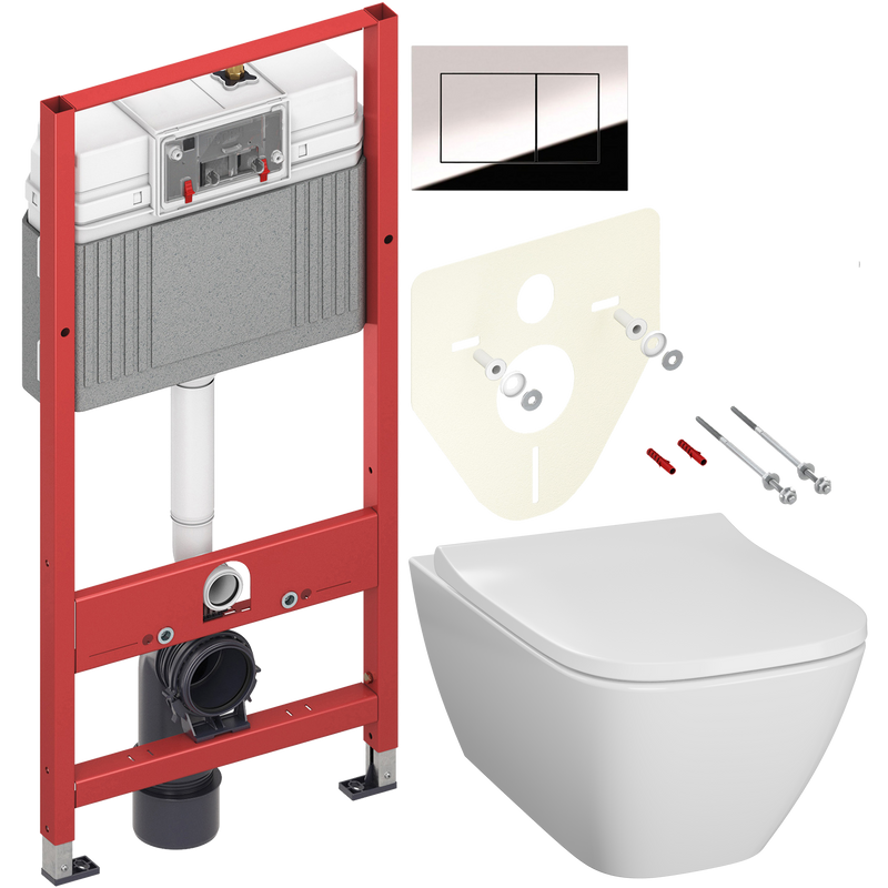Комплект 2 в 1 Унитаз подвесной Geberit Smyle Square 500.683.01.1 + Инсталляция с кнопкой TECE Now 9400412