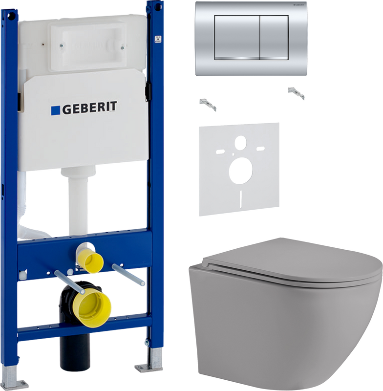 Комплект 3 в 1 Унитаз подвесной Weltwasser WW Merzbach 004MT-GR + Звукоизоляция Geberit 156.050.00.1 + Инсталляция с кнопкой Duofix Delta 458.163.21.1