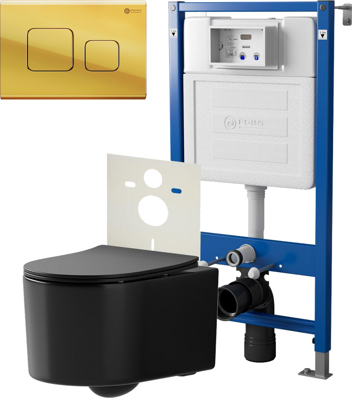 Комплект 3 в 1 Унитаз подвесной Point Веста PN41701BM + Инсталляция PN45120 + Кнопка Афина PN44041BB