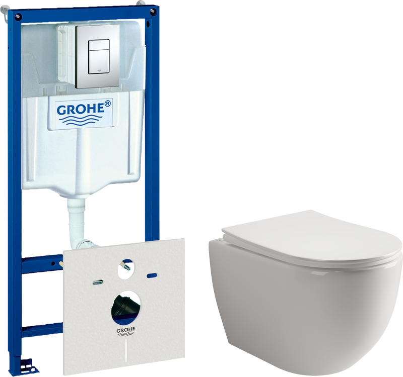 Комплект Унитаз подвесной Ceramicanova Mia Rimless CN1805 + Инсталляция Grohe Rapid SL 38772001 3 в 1 с кнопкой смыва + Шумоизоляция 37131000