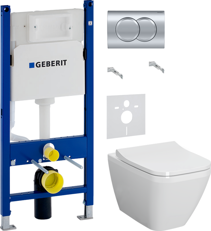 Комплект 4 в 1 Унитаз подвесной VitrA Integra Square 7082B003-0075 + Крышка Integra Square 191-003-009 с микролифтом + Инсталляция с кнопкой Geberit Duofix Delta 458.149.21.1 + Звукоизоляция 156.050.00.1