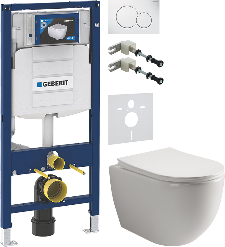 Комплект 5 в 1 Унитаз подвесной Ceramicanova Mia Rimless CN1805 + Крепления Geberit Duofix 111.815.00.1 к стене + Звукоизоляция 156.050.00.1 + Инсталляция UP 320 111.300.00.5 + Кнопка Sigma 01 115.770.11.5