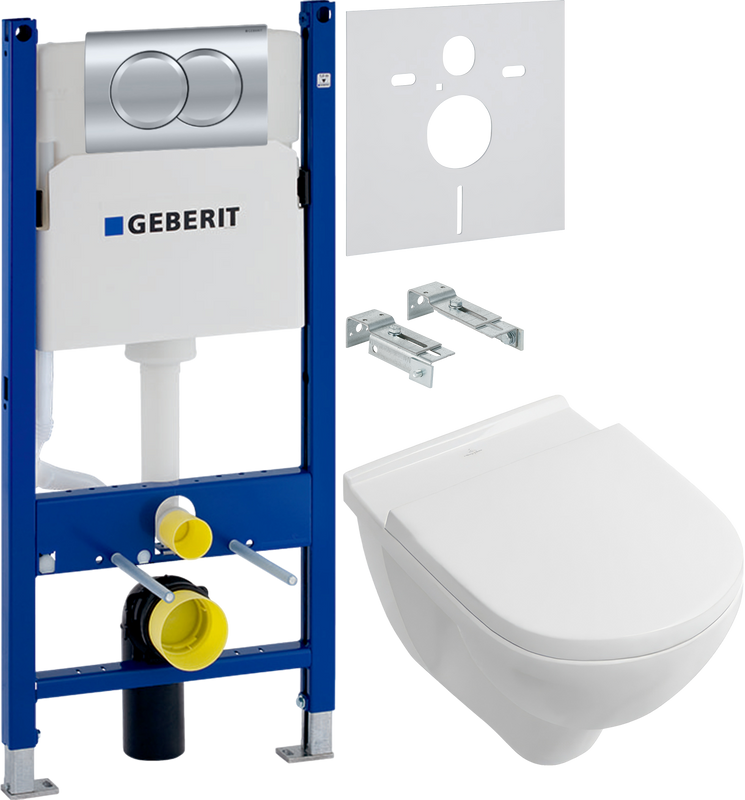 Комплект 3 в 1 Унитаз подвесной Villeroy & Boch O.Novo 5660HR01 + Инсталляция с кнопкой Geberit Duofix Delta 458.149.21.1 + Звукоизоляция 156.050.00.1