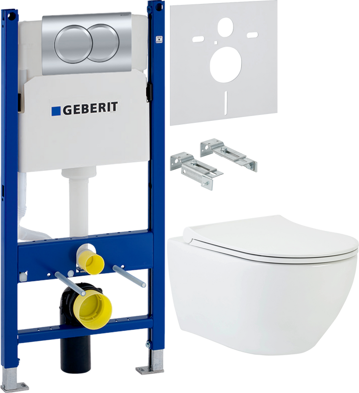 Комплект 3 в 1 Унитаз подвесной beWash Bogen 88303201 глянцевый белый + Инсталляция с кнопкой Geberit Duofix Delta 458.149.21.1 + Звукоизоляция 156.050.00.1
