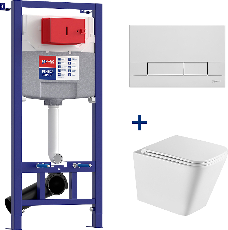 Комплект 4 в 1 Lemark Florex 100121423 безободковый, с микролифтом, кнопка смыва хром глянец