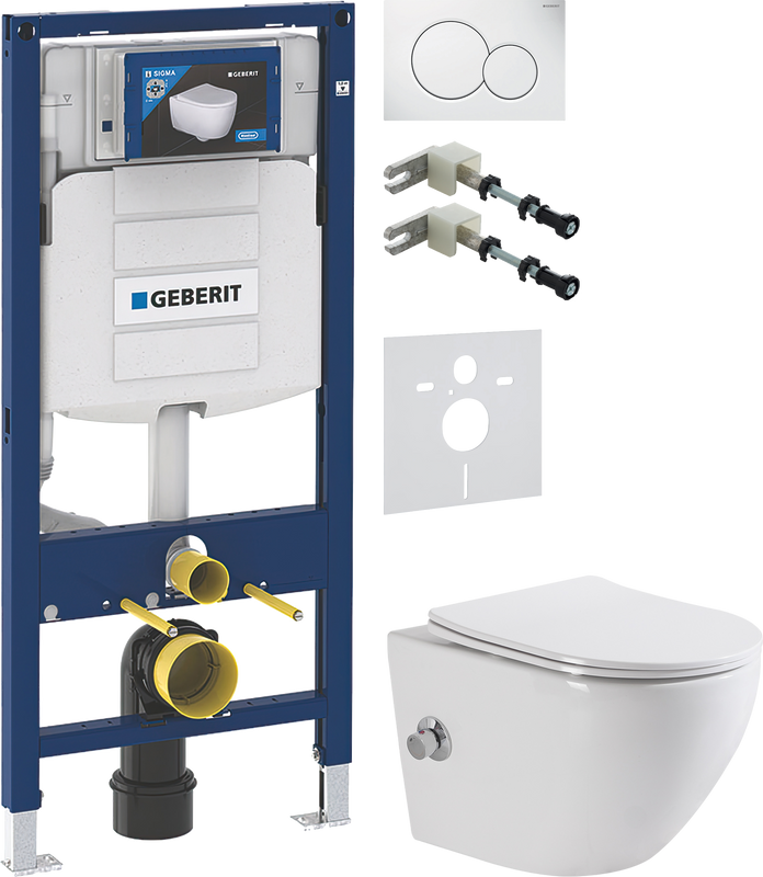 Комплект 5 в 1 Унитаз подвесной BelBagno Uno BB3105CHR-BS/SC + Крепления Geberit Duofix 111.815.00.1 к стене + Звукоизоляция 156.050.00.1 + Инсталляция UP 320 111.300.00.5 + Кнопка Sigma 01 115.770.11.5