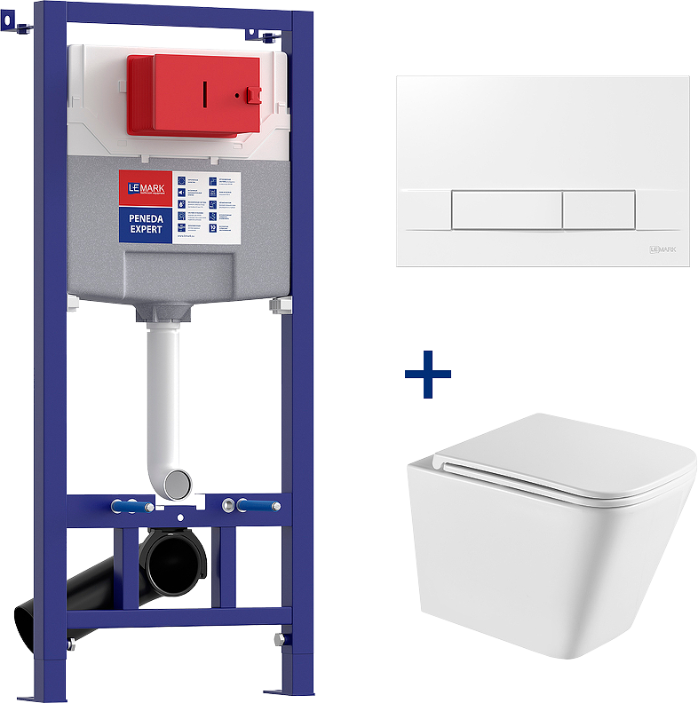 Комплект 4 в 1 Lemark Florex 100124422 безободковый, с микролифтом, кнопка смыва белый глянец