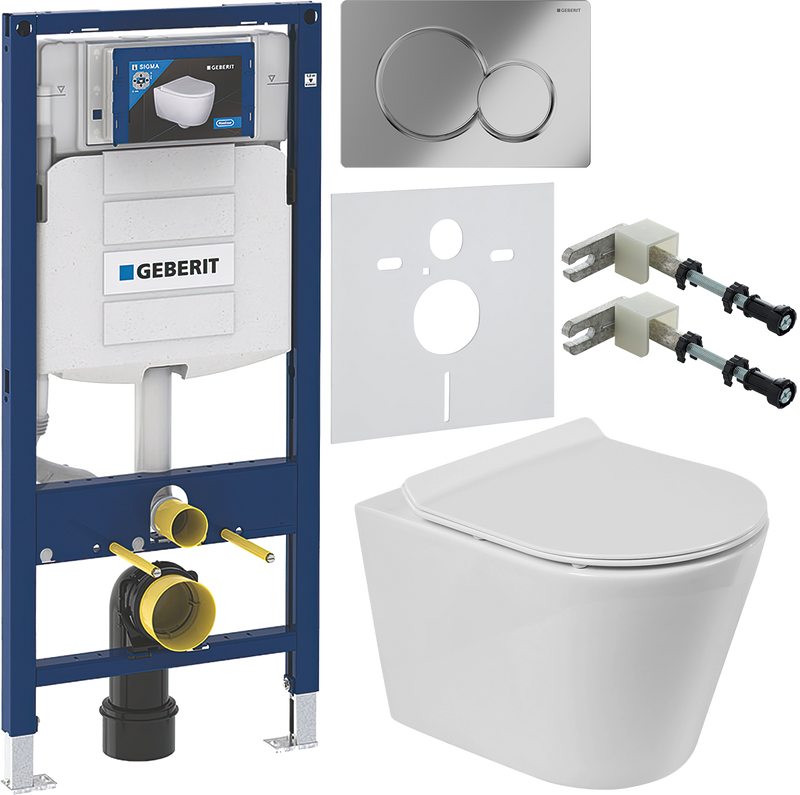 Комплект 6 в 1 Унитаз подвесной BelBagno Flay-r BB053CHR + Крышка Piano BB2111SC с микролифтом + Инсталляция Geberit Duofix UP 320 111.300.00.5 + Кнопка Sigma 01 115.770.21.5 + Крепления 111.815.00.1 к стене + Звукоизоляция 156.050.00.1
