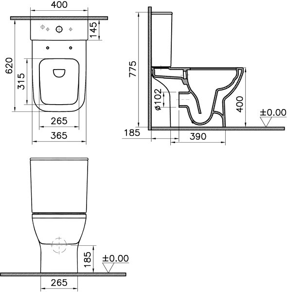 Унитаз-компакт напольный VitrA Integra Square Open-Back 9833B003-7205