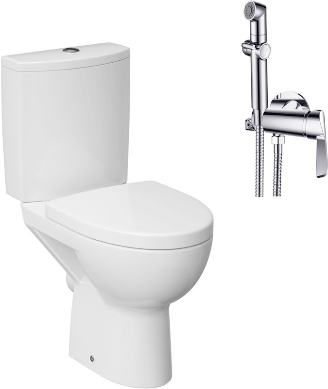 Комплект 2 в 1 Унитаз-компакт Cersanit Parva Clean On 011 3/6 DPL EO + Гигиенический душ D&K Paulinus Rhein DA1464501 со смесителем, С ВНУТРЕННЕЙ ЧАСТЬЮ