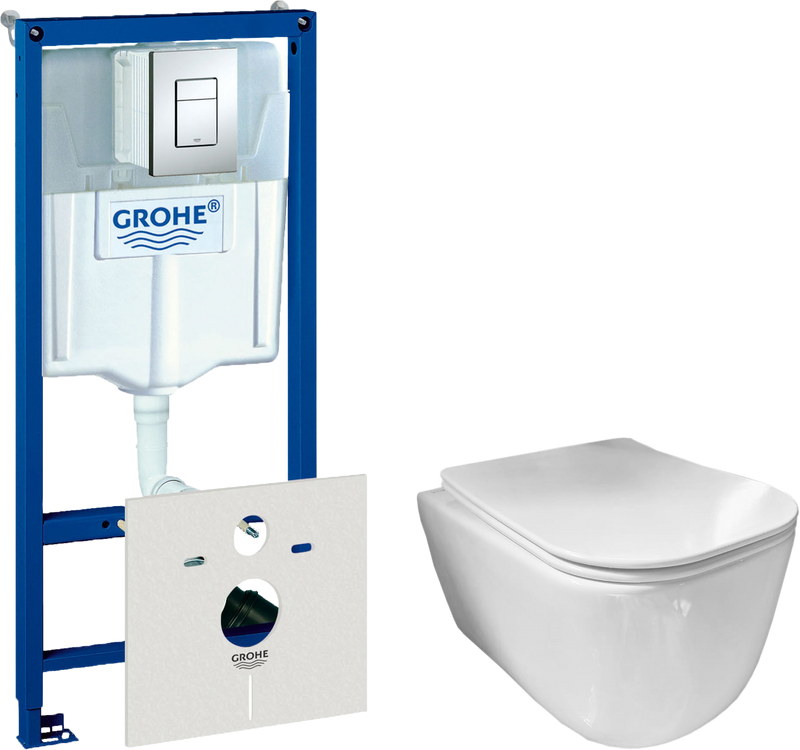 Комплект  Унитаз подвесной Ceramicanova New Day CN3005 с микролифтом, безободковый + Система инсталляции для унитазов Grohe Rapid SL 38772001, 3 в 1 с