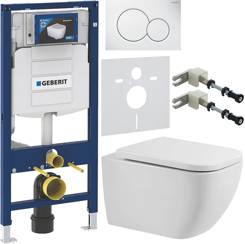 Комплект 6 в 1 Унитаз подвесной BelBagno Alpina BB10100CHR безободковый + Крышка BB309SC с микролифтом + Инсталляция Geberit Duofix UP 320 111.300.00.5 + Кнопка Sigma 01 115.770.11.5 + Крепления 111.815.00.1 к стене + Звукоизоляция 156.050.00.1