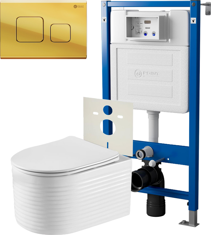 Комплект 3 в 1 Унитаз подвесной Point Омега PN41902 + Инсталляция PN45120 + Кнопка Афина PN44041G
