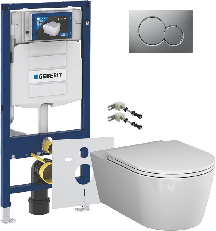 Комплект 5 в 1 Унитаз подвесной AM.PM Func C8F1701SC + Крепления Geberit Duofix 111.815.00.1 к стене + Звукоизоляция 156.050.00.1 + Инсталляция UP 320 111.300.00.5 + Кнопка Sigma 01 115.770.JQ.5