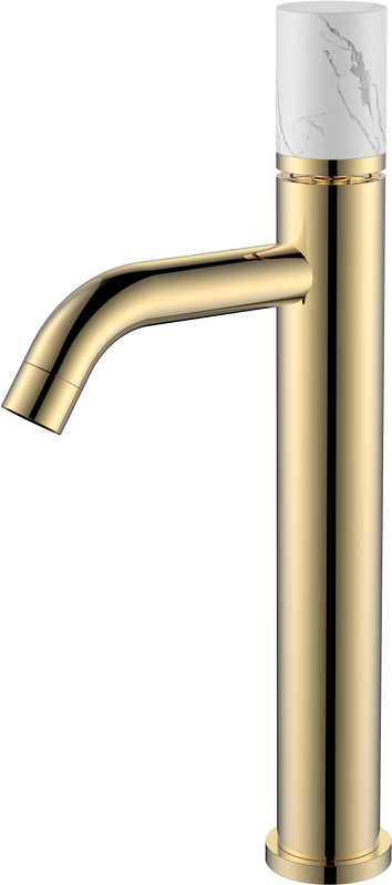 Смеситель для раковины Boheme Stick 122-G-MR-W, золотой, белый мрамор