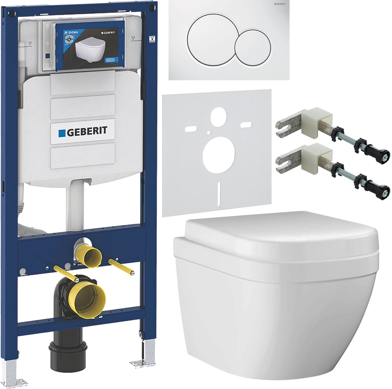 Комплект 6 в 1 Унитаз подвесной Grohe Euro Ceramic 39206000 компактный + Крышка 39330001 с микролифтом + Инсталляция Geberit Duofix UP 320 111.300.00.5 + Кнопка Sigma 01 115.770.11.5 + Крепления 111.815.00.1 к стене + Звукоизоляция 156.050.00.1