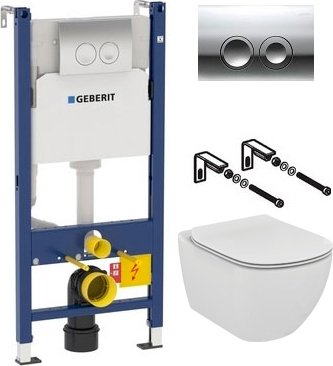 Комплект 3 в 1 Унитаз подвесной Ideal Standard Tesi T007901 + Крышка T352701 с микролифтом, петли хром + Инсталляция с кнопкой Geberit Duofix Delta 458.124.21.1