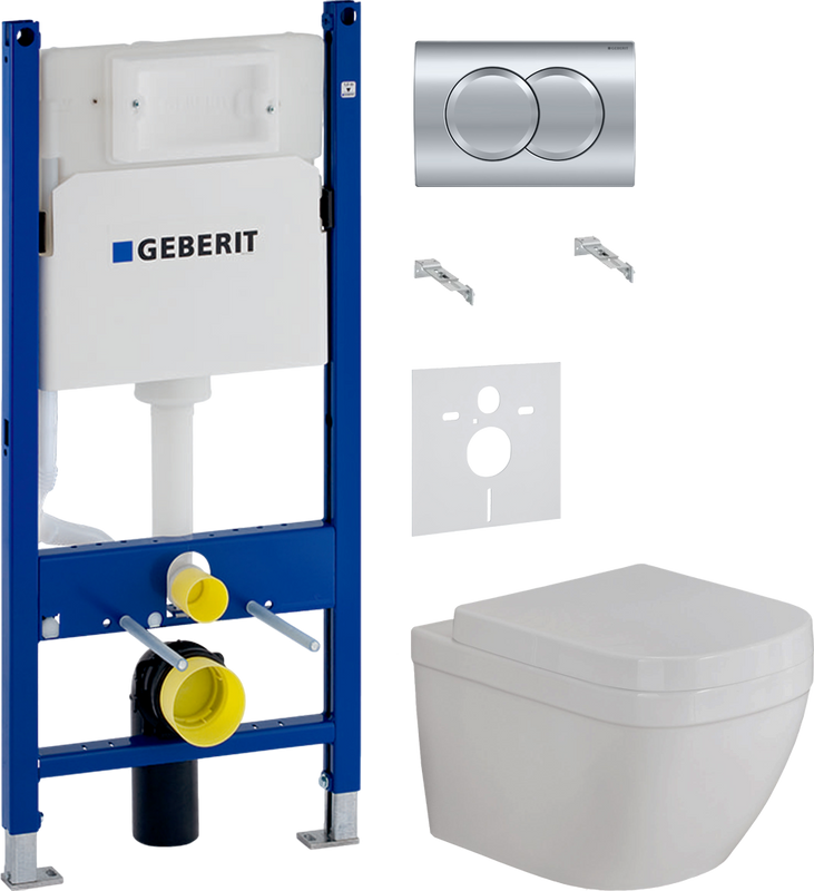 Комплект 4 в 1 Унитаз подвесной Grohe Euro Ceramic 39206000 компактный + Крышка 39330001 с микролифтом + Инсталляция с кнопкой Geberit Duofix Delta 458.149.21.1 + Звукоизоляция 156.050.00.1
