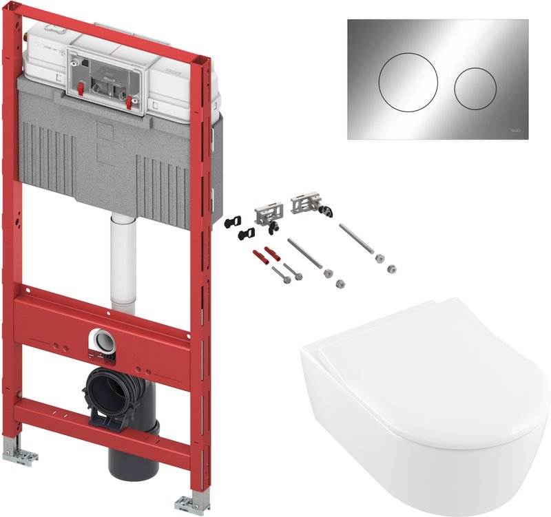 Комплект 4 в 1 Унитаз подвесной Villeroy & Boch Avento 5656RS01 + Крепления TECE Profil TECEprofil 9380014 + Инсталляция TECEprofil Uni 2.0 9300302 + Кнопка Now 9 240 401