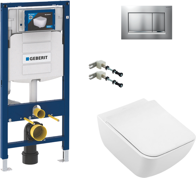 Комплект 4 в 1 Унитаз подвесной Villeroy & Boch Venticello 4611RL01 + Инсталляция Geberit Duofix UP 320 111.300.00.5 + Кнопка Sigma 30 115.883.KN.1 + Крепления 111.815.00.1 к стене