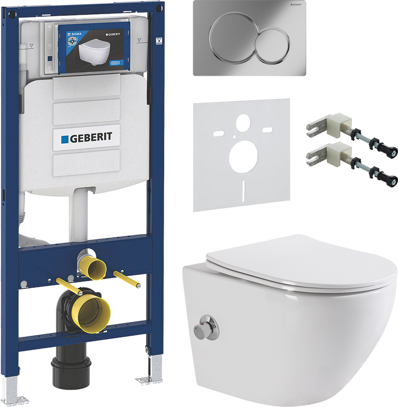 Комплект 5 в 1 Унитаз подвесной BelBagno Uno BB3105CHR-BS/SC + Инсталляция Geberit Duofix UP 320 111.300.00.5 + Кнопка Sigma 01 115.770.21.5 + Звукоизоляция 156.050.00.1 + Крепления 111.815.00.1 к стене