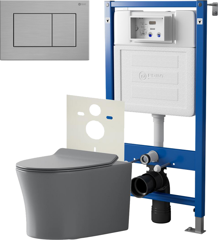 Комплект 3 в 1 Унитаз подвесной Point Вега PN41711GM + Инсталляция PN45120 + Кнопка Ника PN44081SB