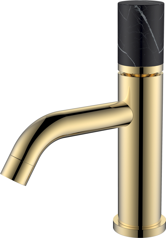 Смеситель для раковины Boheme Stick 121-G-MR-B, золотой, мрамор черный