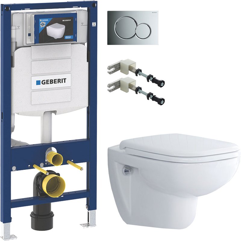 Комплект 4 в 1 Унитаз подвесной Duravit D-code 45700900A1 + Инсталляция Geberit Duofix UP 320 111.300.00.5 + Кнопка Sigma 01 115.770.21.5 + Крепления 111.815.00.1 к стене