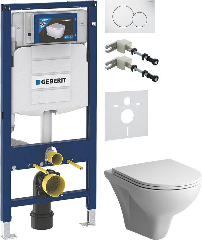 Комплект 5 в 1 Унитаз подвесной AM.PM Gem C901700SC безободковый + Крепления Geberit Duofix 111.815.00.1 к стене + Звукоизоляция 156.050.00.1 + Инсталляция UP 320 111.300.00.5 + Кнопка Sigma 01 115.770.11.5