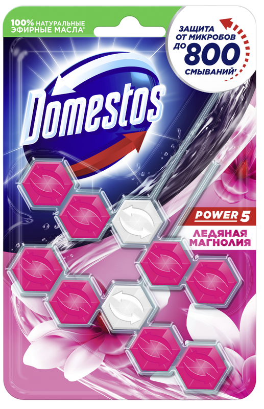 Туалетный блок для унитаза Domestos Power 5, ледяная магнолия дуо 2х55 г