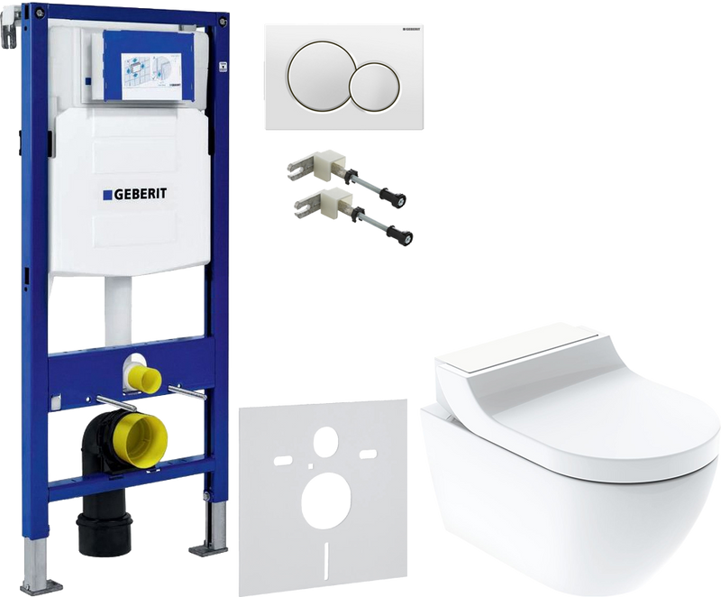 Комплект 5 в 1 Умный унитаз Geberit AquaClean Tuma Comfort 146.294.SI.1 + Крепления Duofix 111.815.00.1 к стене + Звукоизоляция 156.050.00.1 + Инсталляция UP 320 111.300.00.5 + Кнопка Sigma 01 115.770.11.5