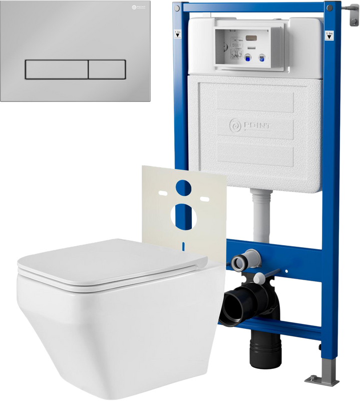Комплект 3 в 1 Унитаз подвесной Point Аврора PN41101 + Инсталляция PN45120 + Кнопка Меркурий PN44831C