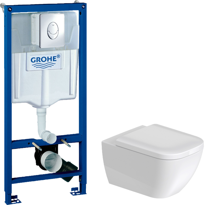 Комплект 3 в 1 Унитаз подвесной Duravit Happy D.2 2222090000 rimless + Крышка 0064590000 с микролифтом + Инсталляция с кнопкой Grohe Rapid SL 38721001