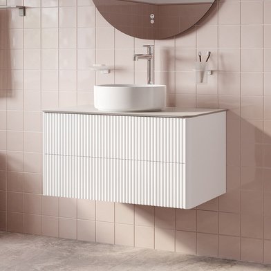 Тумба под раковину со столешницей IDDIS Aiger 80 подвесная, матовая белая soft touch