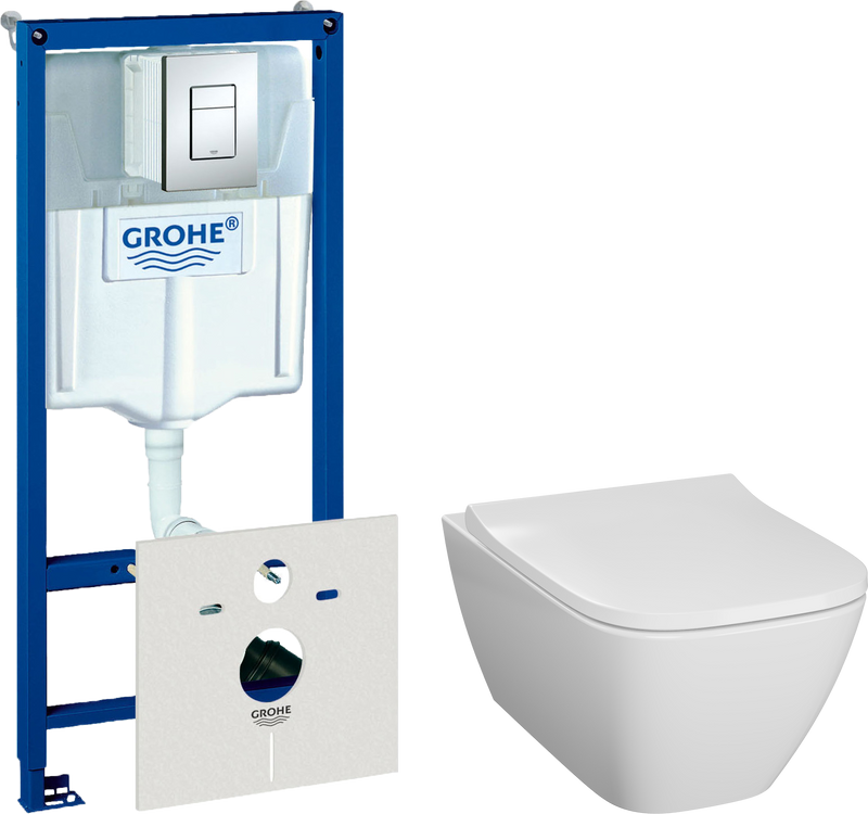 Комплект  Унитаз подвесной Geberit Smyle Square 500.683.01.1 с крышкой-сиденьем с микролифтом + Система инсталляции для унитазов Grohe Rapid SL 387720