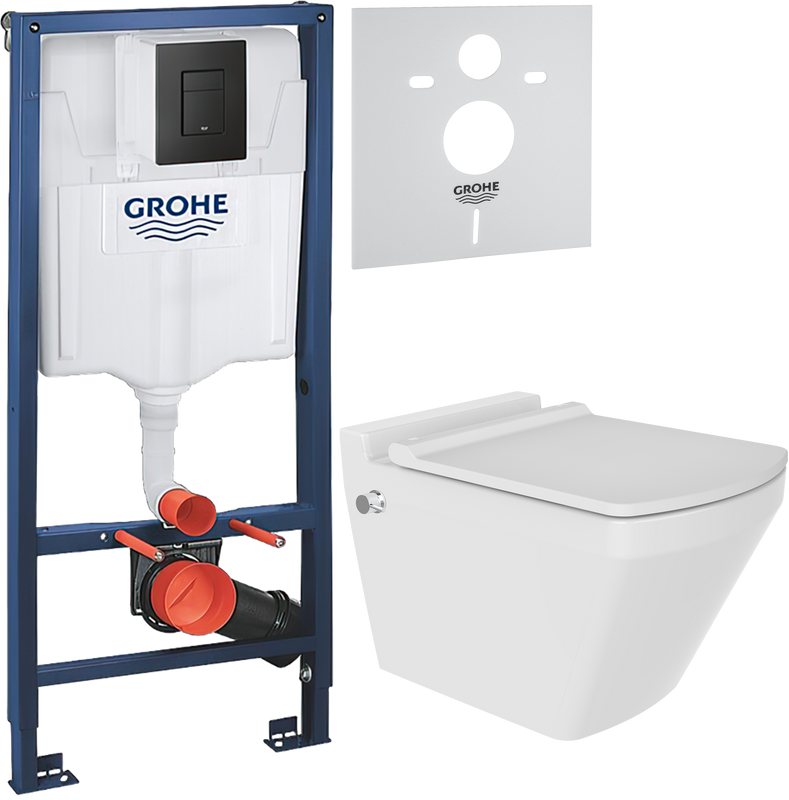 Комплект 3 в 1 Унитаз подвесной Bien Neptun NPKA052N1VE0W5000 + Инсталляция с кнопкой Grohe Solido 38811KF0 + Звукоизоляция 37131000