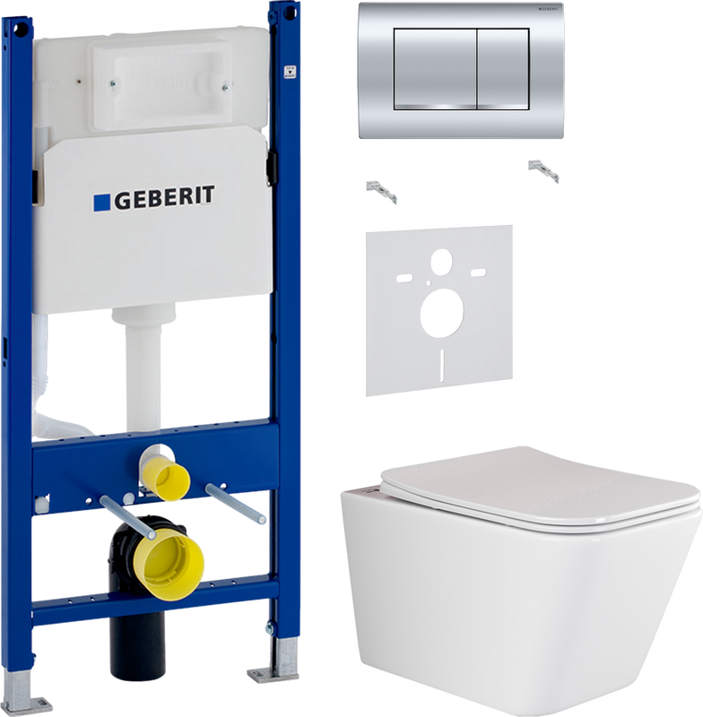 Комплект 3 в 1 Унитаз подвесной Ceramicanova Metric Rimless CN3007 + Звукоизоляция Geberit 156.050.00.1 + Инсталляция с кнопкой Duofix Delta 458.163.21.1