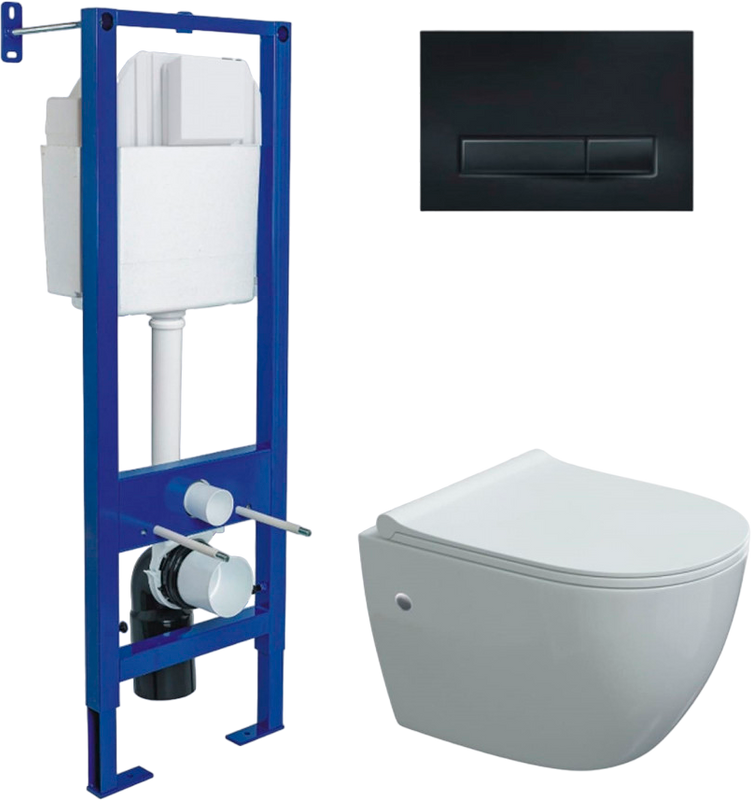 Комплект 4 в 1 Berges Atom Line 410 кнопка смыва soft touch черная