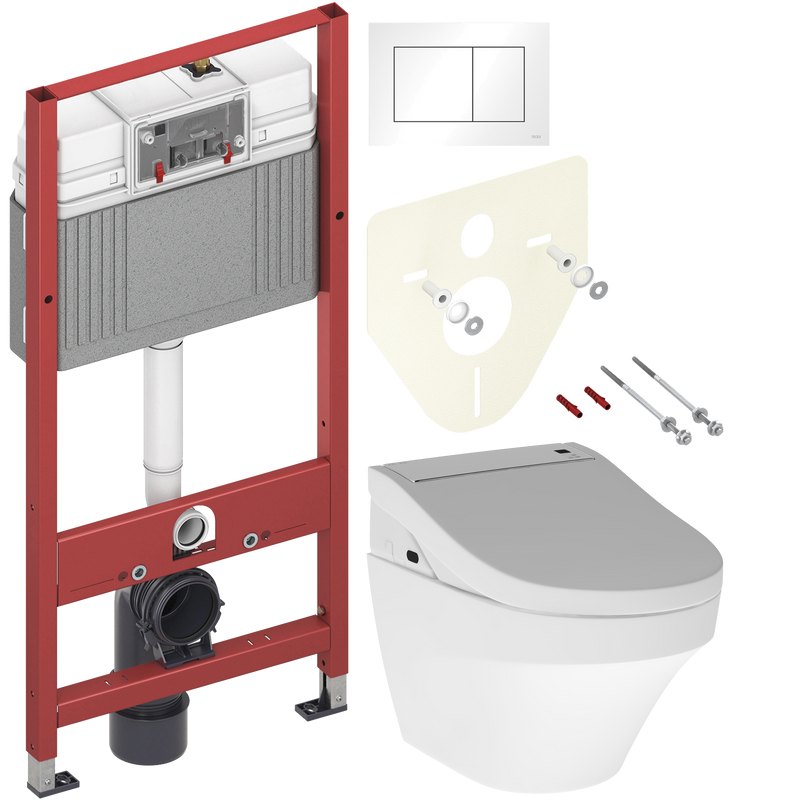 Комплект 3 в 1 Унитаз подвесной AM.PM Inspire FlashClean C501700WH + Крышка Admire CCC7851WH с функцией биде, петли хром + Инсталляция с кнопкой TECE Base 9400413