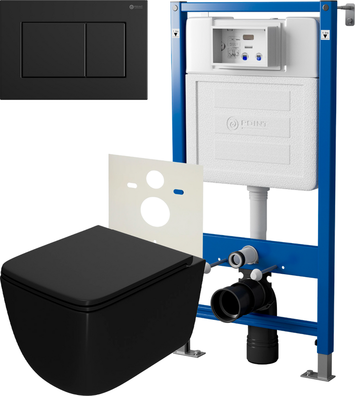 Комплект 3 в 1 Унитаз подвесной Point Меркурий PN41831BM + Инсталляция PN45120 + Кнопка Ника PN44081BM