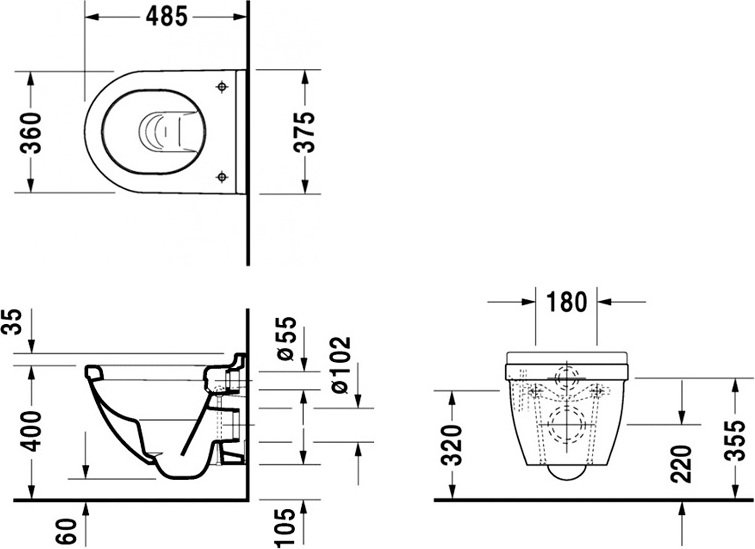 Чаша для унитаза подвесного Duravit Starck 3