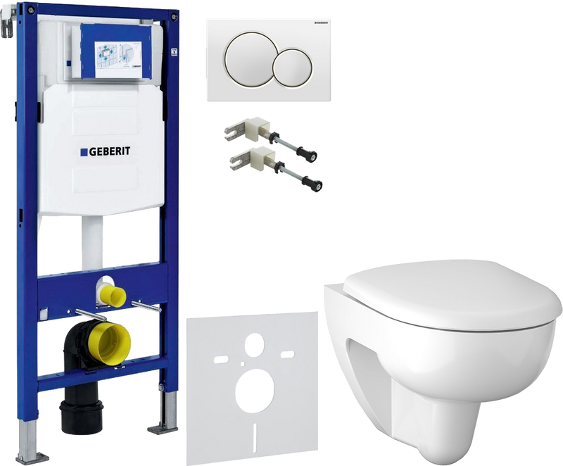 Комплект 5 в 1 Унитаз подвесной Geberit Renova 500.801.00.1 + Крепления Duofix 111.815.00.1 к стене + Звукоизоляция 156.050.00.1 + Инсталляция UP 320 111.300.00.5 + Кнопка Sigma 01 115.770.11.5