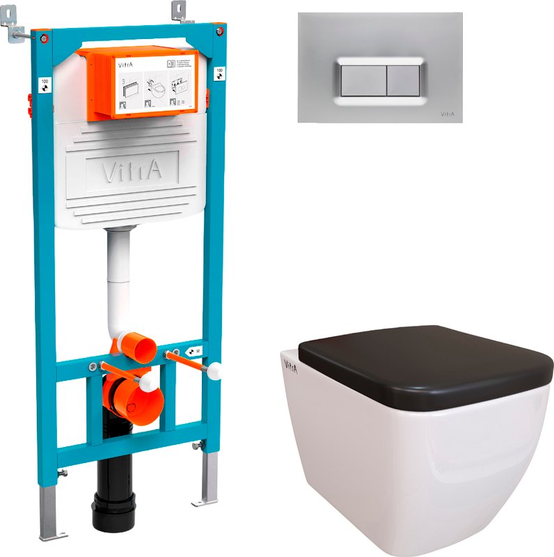 Комплект Унитаз подвесной Vitra Shift 7742B003-0075 с крышкой 91-083-009 + система инсталляции 800-2013 кнопка смыва хром